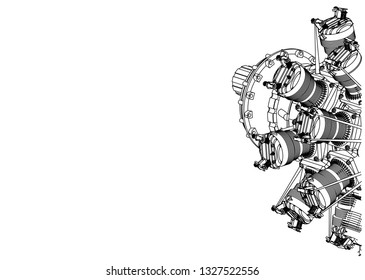 Radial engine on a white background. Drawing