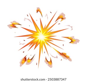Radial explosion with sharp orange spikes extending outward. Vector cartoon illustration
