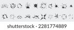 Radial explosion silhouette. Exploding bursts, round explosions cloud and exploded bomb effect black silhouettes. Explosion burst dust, power bombs explode effect. Isolated symbols graphic vector set