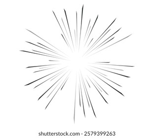 Radial explosive lines for comic books. Dynamic motion effects. Vector illustration for manga and anime graphics.