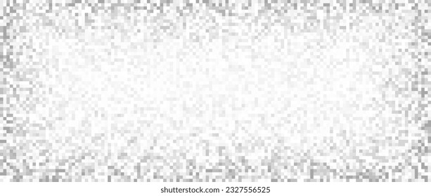 Radial fading pixelated tv noise texture. White noise signal grain vanishing frame. Television screen interferences and glitches. Grey shades grunge vector background