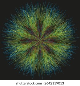 Radial fiber shape. Starburst glowing figure. Colorful explosion emblem. Vector abstract design.
