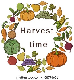 radial frame of fruits and vegetables