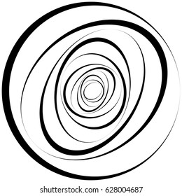 Radial geometric element series. Abstract black and white shape in concentric, circular style. Design elements with various distortion effects. Irregular geometric elements