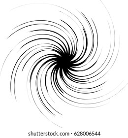 Radial geometric element series. Abstract black and white shape in concentric, circular style. Design elements with various distortion effects. Irregular geometric elements