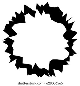 Radial geometric element series. Abstract black and white shape in concentric, circular style. Design elements with various distortion effects. Irregular geometric elements