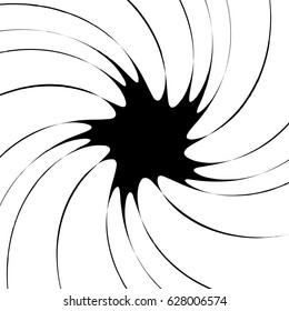 Radial geometric element series. Abstract black and white shape in concentric, circular style. Design elements with various distortion effects. Irregular geometric elements