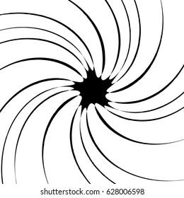 Radial geometric element series. Abstract black and white shape in concentric, circular style. Design elements with various distortion effects. Irregular geometric elements