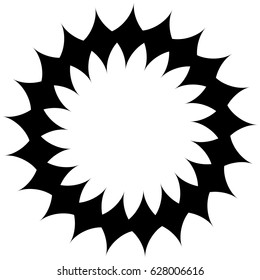 Radial geometric element series. Abstract black and white shape in concentric, circular style. Design elements with various distortion effects. Irregular geometric elements