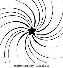 Radial geometric element series. Abstract black and white shape in concentric, circular style. Design elements with various distortion effects. Irregular geometric elements
