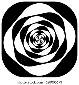 Radial geometric element series. Abstract black and white shape in concentric, circular style. Design elements with various distortion effects. Irregular geometric elements
