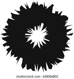 Radial geometric element series. Abstract black and white shape in concentric, circular style. Design elements with various distortion effects. Irregular geometric elements