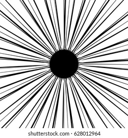 Radial geometric element series. Abstract black and white shape in concentric, circular style. Design elements with various distortion effects. Irregular geometric elements