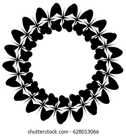 Radial geometric element series. Abstract black and white shape in concentric, circular style. Design elements with various distortion effects. Irregular geometric elements
