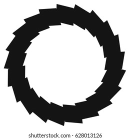 Radial geometric element series. Abstract black and white shape in concentric, circular style. Design elements with various distortion effects. Irregular geometric elements