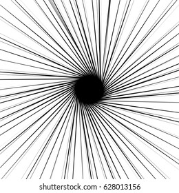 Radial geometric element series. Abstract black and white shape in concentric, circular style. Design elements with various distortion effects. Irregular geometric elements