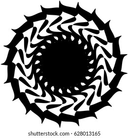 Radial geometric element series. Abstract black and white shape in concentric, circular style. Design elements with various distortion effects. Irregular geometric elements