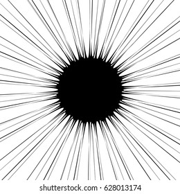 Radial geometric element series. Abstract black and white shape in concentric, circular style. Design elements with various distortion effects. Irregular geometric elements