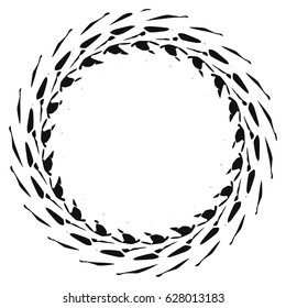 Radial geometric element series. Abstract black and white shape in concentric, circular style. Design elements with various distortion effects. Irregular geometric elements