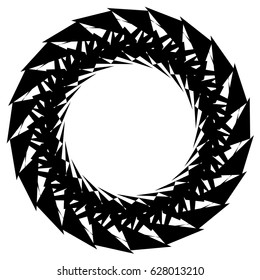 Radial geometric element series. Abstract black and white shape in concentric, circular style. Design elements with various distortion effects. Irregular geometric elements