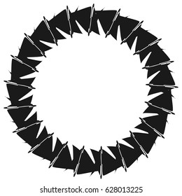 Radial geometric element series. Abstract black and white shape in concentric, circular style. Design elements with various distortion effects. Irregular geometric elements