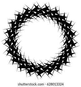 Radial geometric element series. Abstract black and white shape in concentric, circular style. Design elements with various distortion effects. Irregular geometric elements