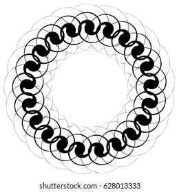 Radial geometric element series. Abstract black and white shape in concentric, circular style. Design elements with various distortion effects. Irregular geometric elements
