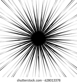 Radial geometric element series. Abstract black and white shape in concentric, circular style. Design elements with various distortion effects. Irregular geometric elements