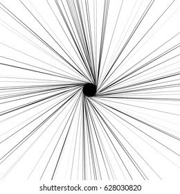 Radial geometric element series. Abstract black and white shape in concentric, circular style. Design elements with various distortion effects. Irregular geometric elements