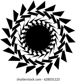 Radial geometric element series. Abstract black and white shape in concentric, circular style. Design elements with various distortion effects. Irregular geometric elements