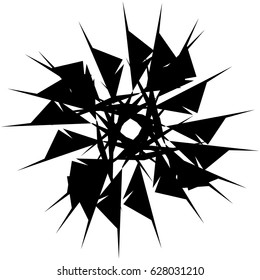 Radial geometric element series. Abstract black and white shape in concentric, circular style. Design elements with various distortion effects. Irregular geometric elements