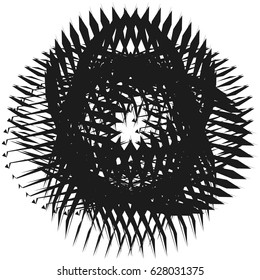 Radial geometric element series. Abstract black and white shape in concentric, circular style. Design elements with various distortion effects. Irregular geometric elements