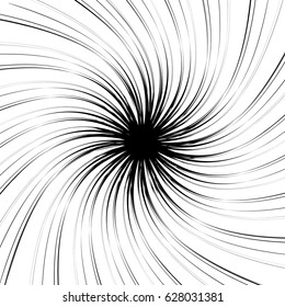 Radial geometric element series. Abstract black and white shape in concentric, circular style. Design elements with various distortion effects. Irregular geometric elements