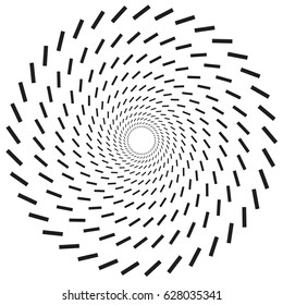 Radial geometric element series. Abstract black and white shape in concentric, circular style. Design elements with various distortion effects. Irregular geometric elements