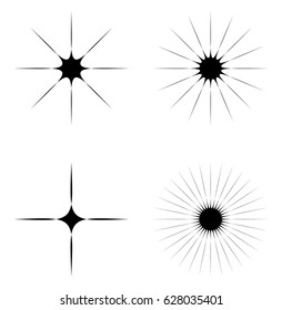 Radial geometric element series. Abstract black and white shape in concentric, circular style. Design elements with various distortion effects. Irregular geometric elements