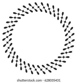 Radial geometric element series. Abstract black and white shape in concentric, circular style. Design elements with various distortion effects. Irregular geometric elements