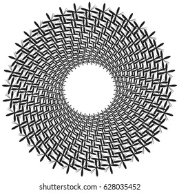 Radial geometric element series. Abstract black and white shape in concentric, circular style. Design elements with various distortion effects. Irregular geometric elements