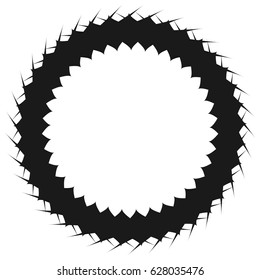 Radial geometric element series. Abstract black and white shape in concentric, circular style. Design elements with various distortion effects. Irregular geometric elements