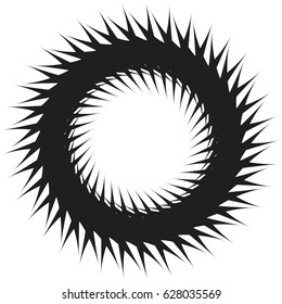 Radial geometric element series. Abstract black and white shape in concentric, circular style. Design elements with various distortion effects. Irregular geometric elements