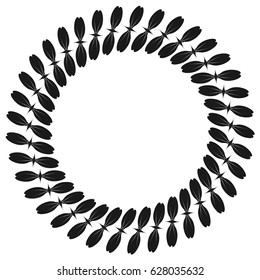 Radial geometric element series. Abstract black and white shape in concentric, circular style. Design elements with various distortion effects. Irregular geometric elements