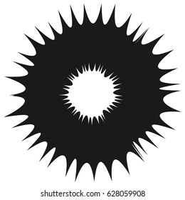 Radial geometric element series. Abstract black and white shape in concentric, circular style. Design elements with various distortion effects. Irregular geometric elements