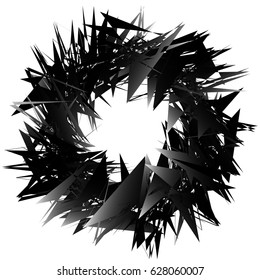 Radial geometric element series. Abstract black and white shape in concentric, circular style. Design elements with various distortion effects. Irregular geometric elements