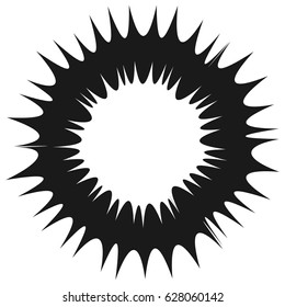 Radial geometric element series. Abstract black and white shape in concentric, circular style. Design elements with various distortion effects. Irregular geometric elements