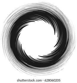 Radial geometric element series. Abstract black and white shape in concentric, circular style. Design elements with various distortion effects. Irregular geometric elements
