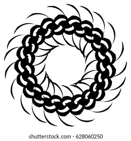 Radial geometric element series. Abstract black and white shape in concentric, circular style. Design elements with various distortion effects. Irregular geometric elements