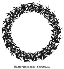Radial geometric element series. Abstract black and white shape in concentric, circular style. Design elements with various distortion effects. Irregular geometric elements