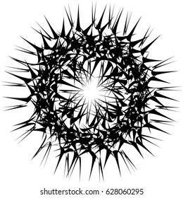 Radial geometric element series. Abstract black and white shape in concentric, circular style. Design elements with various distortion effects. Irregular geometric elements