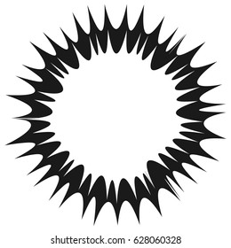 Radial geometric element series. Abstract black and white shape in concentric, circular style. Design elements with various distortion effects. Irregular geometric elements