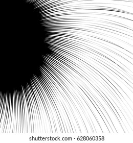 Radial geometric element series. Abstract black and white shape in concentric, circular style. Design elements with various distortion effects. Irregular geometric elements