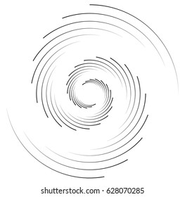 Radial geometric element series. Abstract black and white shape in concentric, circular style. Design elements with various distortion effects. Irregular geometric elements